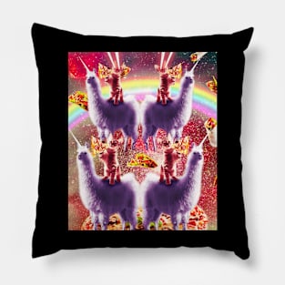 Space Cat Riding Llama, Rainbow Laser Galaxy Cats Pizza Pillow