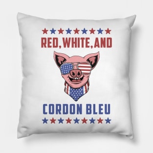 Funny 4th of July Pig: Red, White, and Cordon Blue Pillow