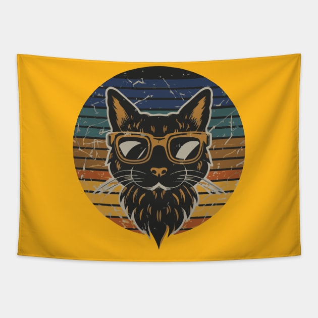 Cute cat wearing glasses Tapestry by Diwa