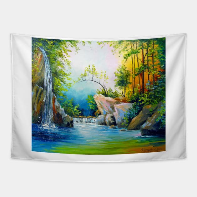 Forest waterfall Tapestry by OLHADARCHUKART