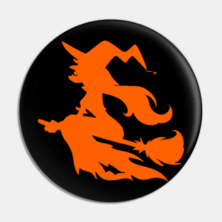 Halloween Witch Orange Silhouette Pin