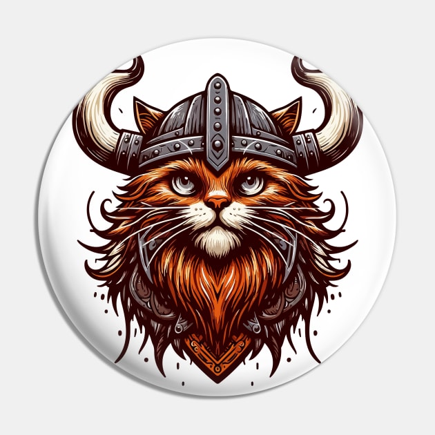 Funny Viking Warrior Cat Norse Mythology Anime Portrait Pin by TomFrontierArt