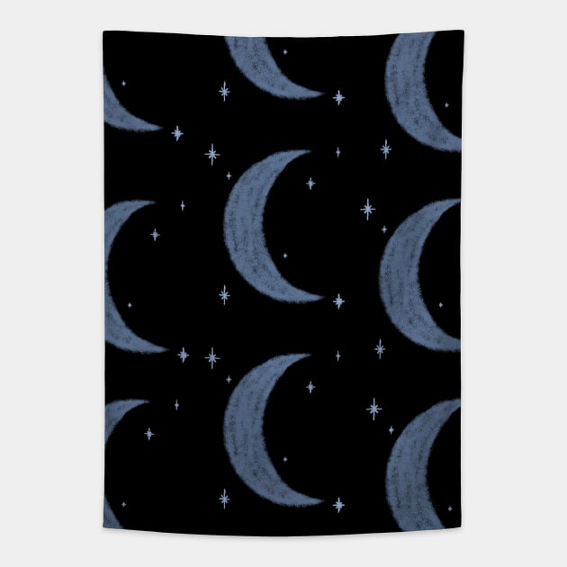 Blue Moon and Stars Pattern Tapestry by Moonlit Midnight Arts