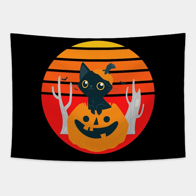 Kitty Cat Pumpkin Halloween Tapestry by Kali Space