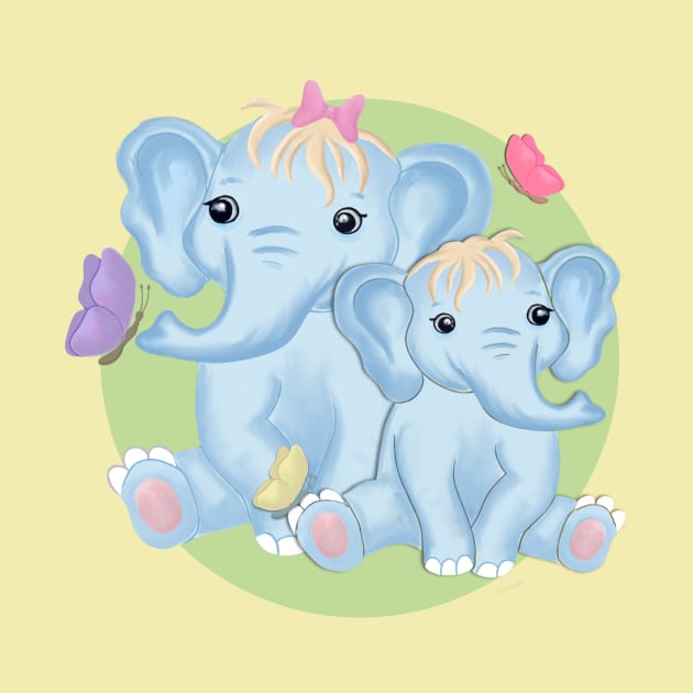 Mom and baby elephant with butterflies by AlondraHanley