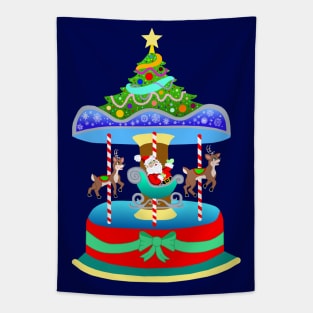 Christmas Merry-Go-Round Reindeer Carousel Tapestry