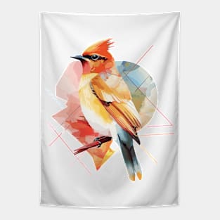 Colorful and geometric cedar waxwing Tapestry