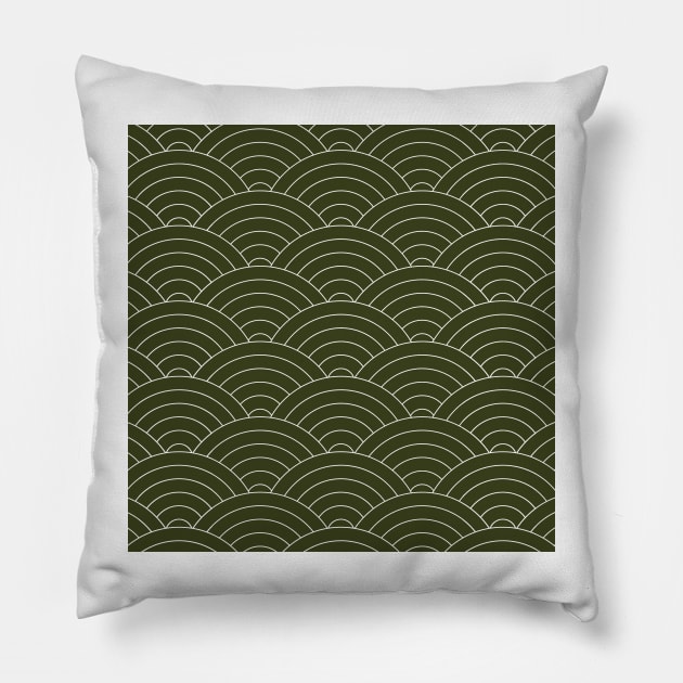 Waves (Olive Green) Pillow by summer-sun-art