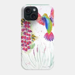 Cute Hummingbird, bumblebees and Foxglove Phone Case