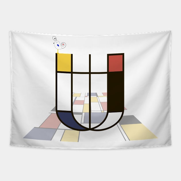 Abstract Art Monogram - Artsy Letter "U" Tapestry by funfun