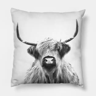 Black and White Highland Cow Pillow