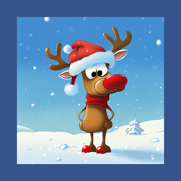Reindeer with Santa Hat and Red Scarf Standing and Waiting for Christmas by KOTOdesign