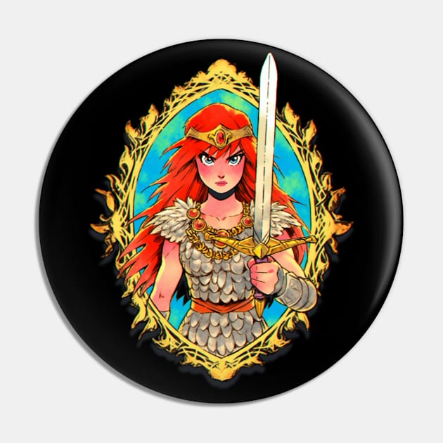 Red Sonja Anime Watercolor Crest Pin by ForbiddenGeek