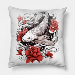 Koi Fish With Flowers | Japanese Design Pillow