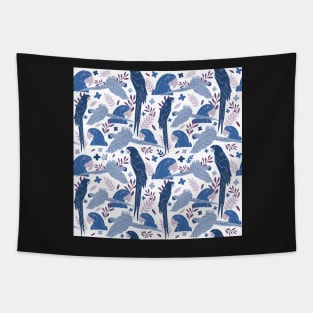 Ara Parrot Tropical Leaves Pattern Blue and Pink Tapestry