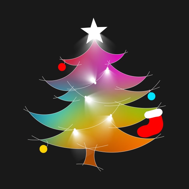 Colorful Rainbow Christmas Tree With Bright Christmas Lights by Artstastic