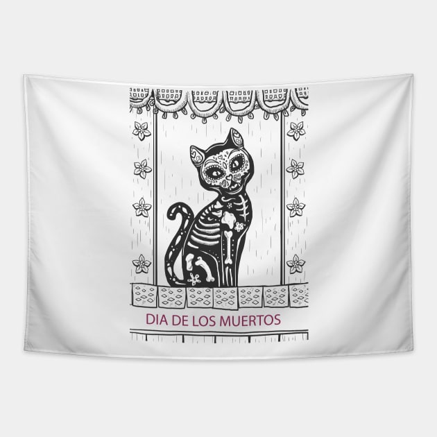 Dia De Los Muertos Cat Tapestry by MCAL Tees