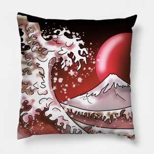 Big wave, Mount Fuji, and a blood red moon Pillow