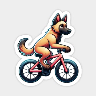 Cute Belgian Malinois Puppy Riding A Bike Magnet