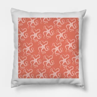 spiny brittle starfish aloha print hawaii pattern salmon pink/orange and white Pillow