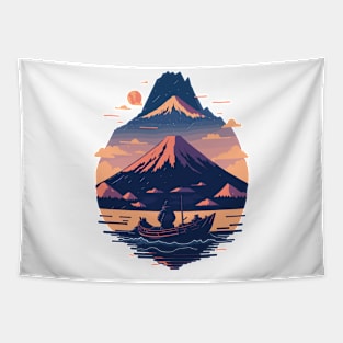 Serene Mount Fuji Sunset Peaceful River Scenery Tapestry