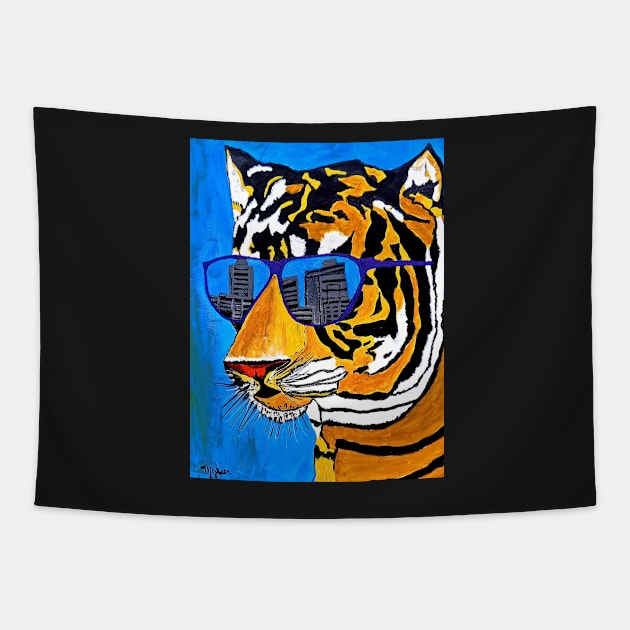 Cool Tiger in Sun Shades Tapestry by Overthetopsm