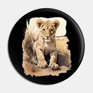 Cute Lion Cub On The Savanna Portrait Design Pin