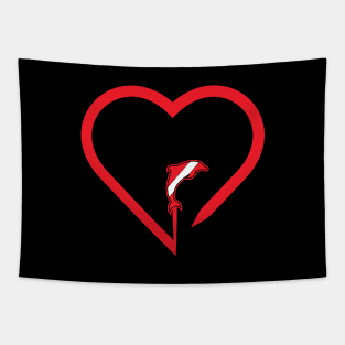 Scuba Dive Dolphin Heart Tapestry