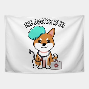 Cute orange dog is a doctor Tapestry