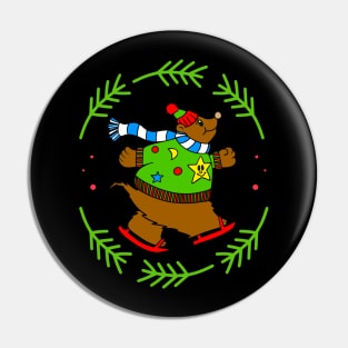 BEAR Lover Ice Skater Merry Christmas Cute Bear Pin