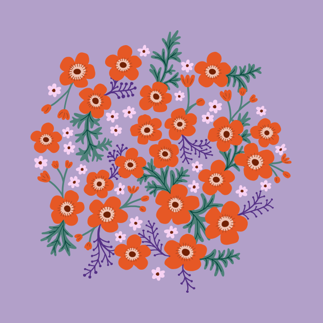 Buttercup garden in coral and lavender by Natalisa