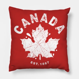 Canada Day Est. 1867 with Canadian Flag Maple Leaf Icon - white on red Pillow