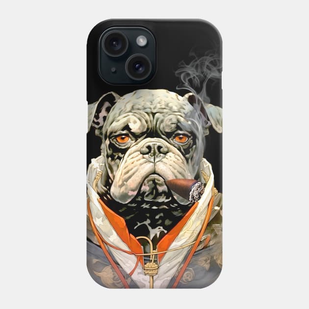 Cigar Smoking Bulldog: Nothing Bothers Me When I'm Smoking a Cigar on a dark (knocked out) background Phone Case by Puff Sumo
