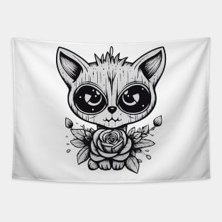 Angry flower raccoon Tapestry