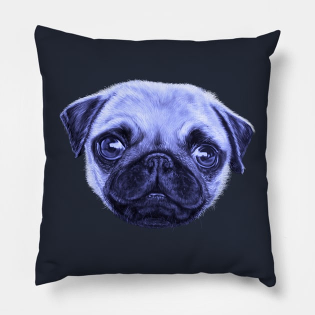 Pug Pop Art Blue Dog Monday Pillow by brodyquixote