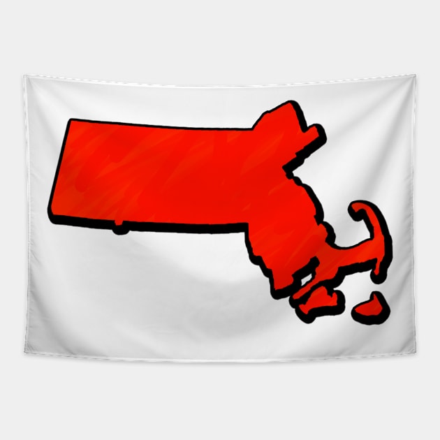 Bright Red Massachusetts Outline Tapestry by Mookle