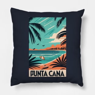 A Vintage Travel Art of Punta Cana - Dominican Republic Pillow