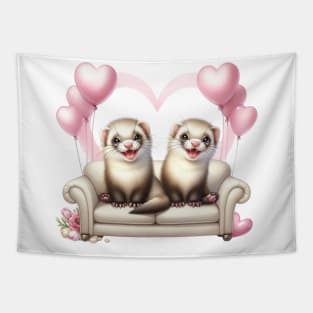 Valentine Otter Couple Sitting Sofa Tapestry