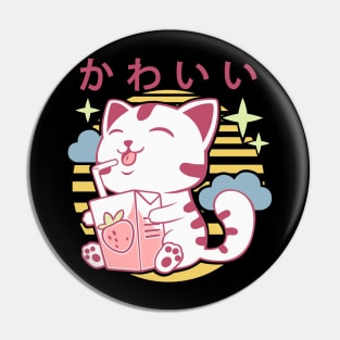 Kawaii Aesthetics Japanese Strawberry Milk Shake かわいい Cat - Purple - Strawberry Milk Pin