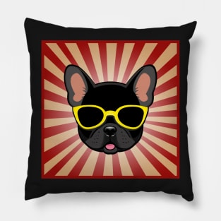 Black French Bulldog Wearing Yellow Sunglasses Funny Frenchie Dog Pillow