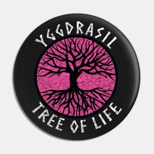 Tree of Life Yggdrasil Pink Valhalla Vikings Grunge Distressed Pin