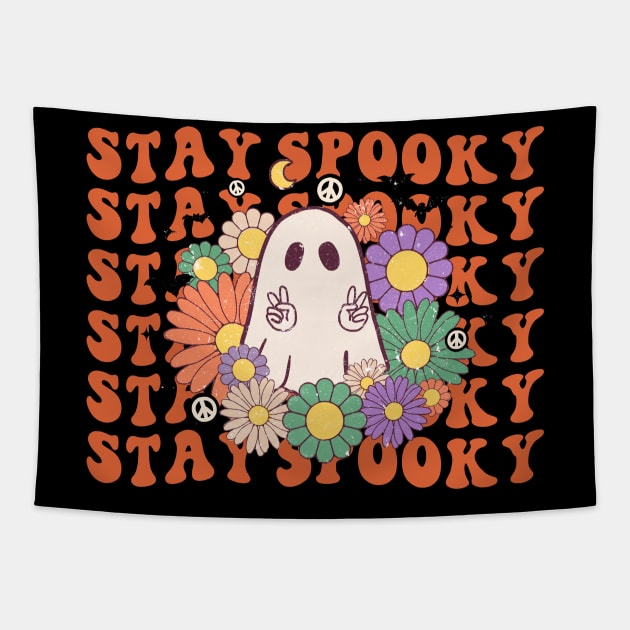 Stay Spooky Groovy Halloween Tapestry by UniqueBoutiqueTheArt