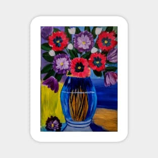 Beautiful flowers set against a colorblock background in a glass vase Magnet