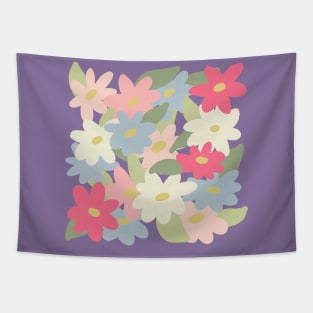 Cute spring wildflowers pink white and blue simple flowers design Tapestry