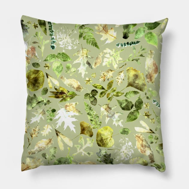 Woodland foliage, energizing green, watercolor wash Pillow by natural tones