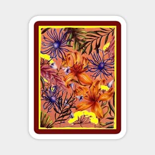 Exotic Flowers and Vine Poster Print Magnet