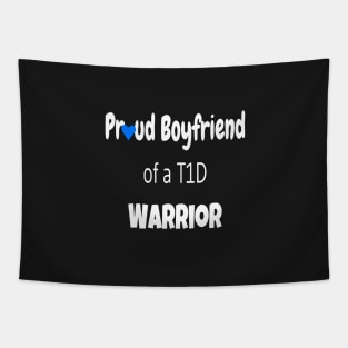 Proud Boyfriend White Text Blue Heart Tapestry