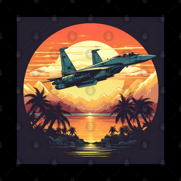 Cool Vintage Military Fighter Jet Sunset by VisionDesigner