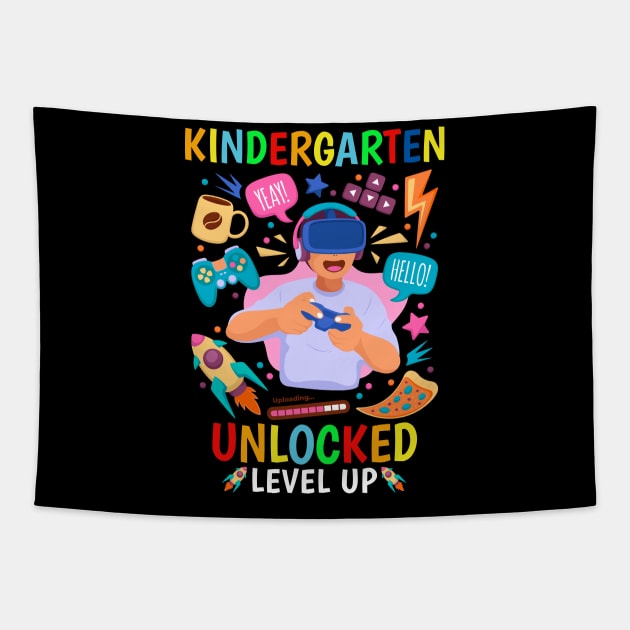 Kindergarten Unlocked Level Up Gamer Boys Back To School Tapestry by ZimBom Designer