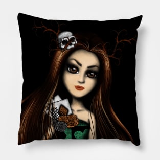 Girl with skull Fantasy Gothic Girl Pillow